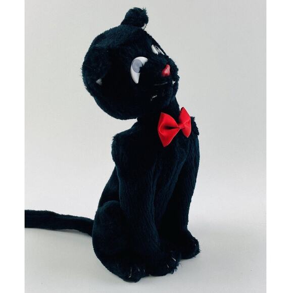 Vintge Wallace Berrie Black cat red bow tie plush toy 1984 Sitting Applause Luck - Picture 2 of 9